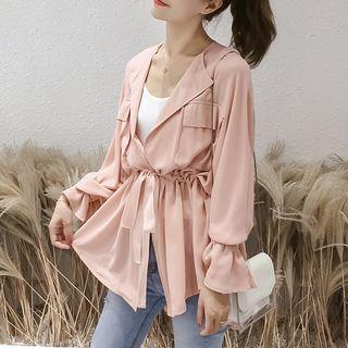 Duo-pocket Drawstring Waist Chiffon Jacket