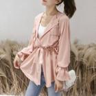 Duo-pocket Drawstring Waist Chiffon Jacket