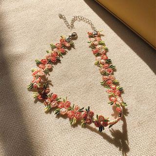 Flower Embroidered Choker As Shown In Figure - One Size