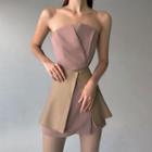 Faux Leather Tube Top / High Waist Faux Leather Mini Skirt