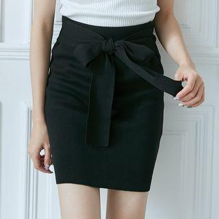 Tie-waist Knit Pencil Skirt