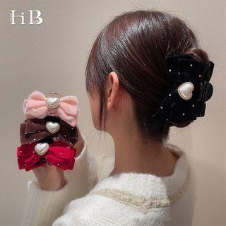 Heart Faux Pearl Bow Hair Clip