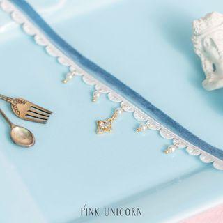 Faux Pearl Lace Choker Chocker - Blue - One Size