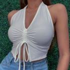 Plain Halter-neck Tie-front Top