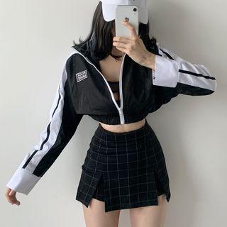Cropped Lettering Zip-up Jacket