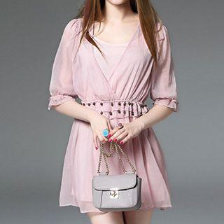Elbow-sleeve Beaded Dress With Camisole