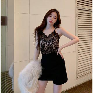 Plain / Leopard Print Lace Panel Cami Top