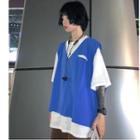 V-neck Vest / Plain Elbow-sleeve T-shirt