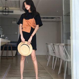Set: Short-sleeve T-shirt Dress + Cropped Camisole Top