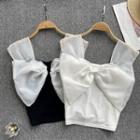 Suspender Square-neck Bow Cropped Top