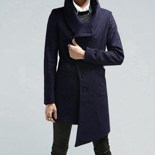 Wrap-collar Asymmetric Hem Coat