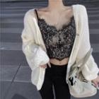Cropped Lace Camisole / Open Front Knit Cardigan