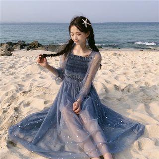 Long-sleeve Sequin Midi Mesh Dress