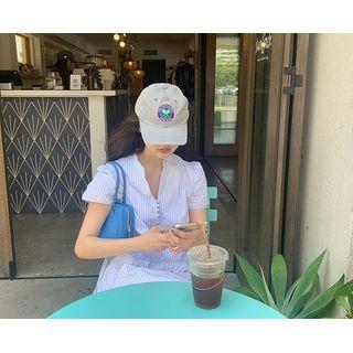 [dearest] Button-trim Stripe Midi Shirtdress One Size
