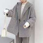 Plaid Hooded Snap-button Coat