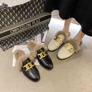 Faux Leather Faux Fur Loafers