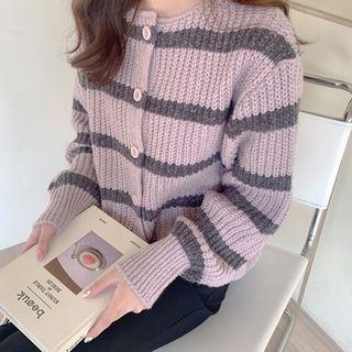 Round-neck Striped Rib-knit Cardigan