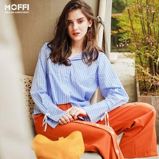 Ribbon-back Striped Blouse