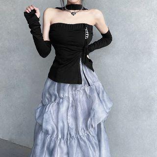 Set: Chain Detail Halter Top + Fingerless Gloves
