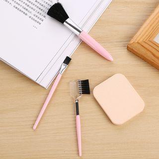 Set Of 4: Makeup Brush + Powder Puff Pink - One Size