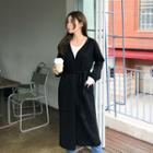 Open-front Long Cardigan With Sash Black - One Size