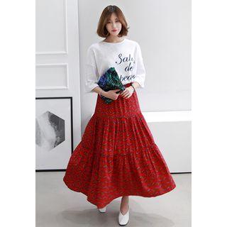 Band-waist Pattern A-line Long Skirt