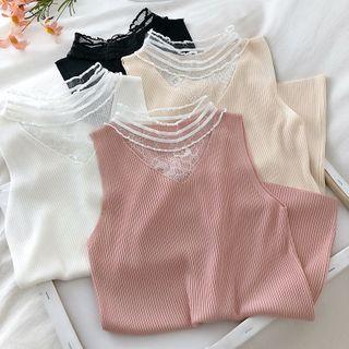 Lace Panel Knit Sleeveless Top