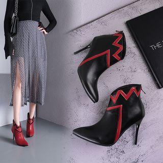 Pointed Contrast-trim High Heel Ankle Boots