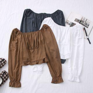 Wide-neck Ruffled-trim Crop Top