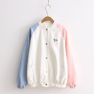 Palm Tree Embroidered Contrast Color Jacket White - One Size