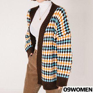 Over-fit Open-front Patterned Cardigan