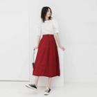 Elbow-sleeve Blouse / Midi A-line Skirt
