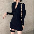 Plain Half-zip Mini Bodycon Dress