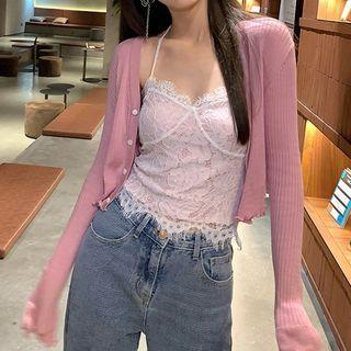 Bell Sleeve V-neck Knit Cropped Cardigan
