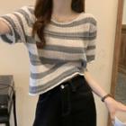 Cutout Striped Knit Shirt