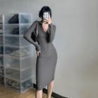 Long Sleeve V-neck Collared Dress
