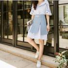 Set: Short-sleeve Plaid Shirtdress + Slit A-line Skirt