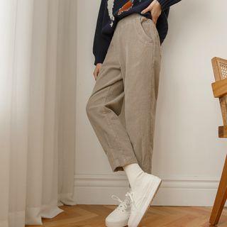 Pintuck-hem Corduroy Baggy Pants