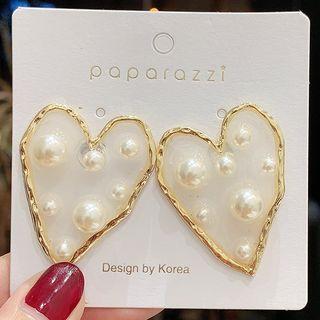 Faux Pearl Acrylic Heart Earring