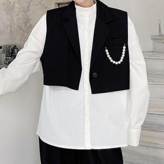 Faux Pearl Detail Crop Vest
