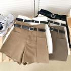 High-waist Plain Dress Shorts With Belt In 5 Colors