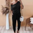 Short-sleeve One-shoulder Cropped Jumpsuit