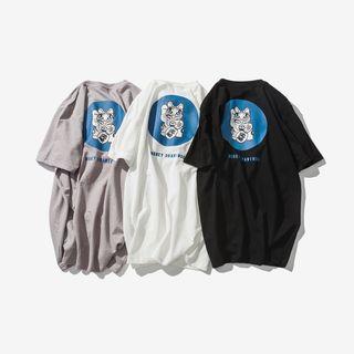 Short-sleeve Fortune Cat Print T-shirt