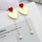 Faux Pearl Heart Dangle Earring 1 Pair - Ear Pin - One Size