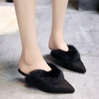 Low Heel Furry Accent Pointy Mules