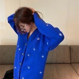 Long-sleeve Embroidered Cardigan Blue - One Size