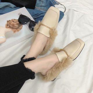 Faux Fur Chained Faux Leather Loafers