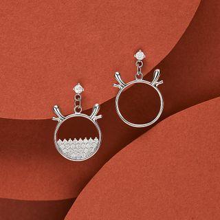 Deer Alloy Asymmetrical Dangle Earring 1 Pair - Silver - One Size