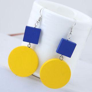 Geometric Wood Dangle Earring Yellow - One Size