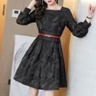 Long-sleeve Floral Jacquard Mini Dress